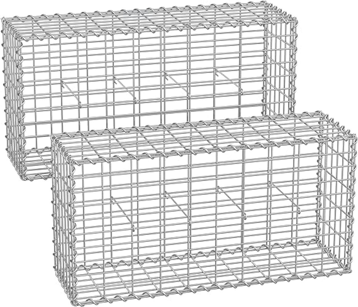 Gabionenkorb,100 x 50 x 30 cm,2er Set,Metall-Steinkorb mit 5 x 10 cm Maschenweite für Mauersteine, verzinkt, Steingabione Mauer, silber GGB253 Bild 1