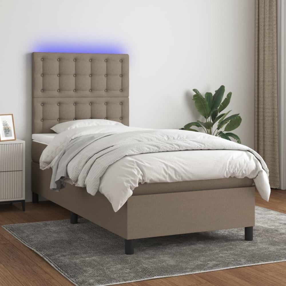 vidaXL Boxspringbett mit Matratze & LED Taupe 90x190 cm Stoff 3135161 Bild 1