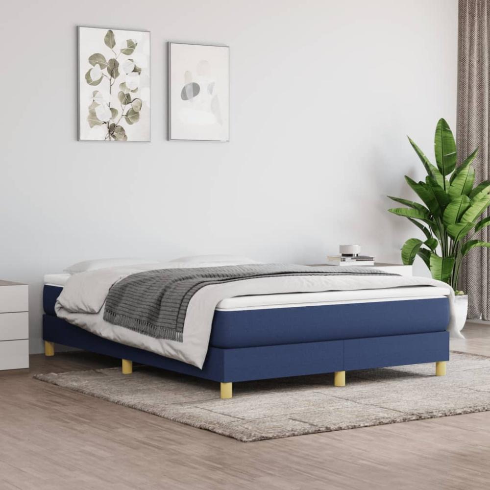 vidaXL Boxspringbett mit Matratze Blau 140x190 cm Stoff 3144173 Bild 1