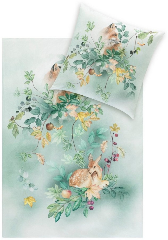Estella Flanell Bettwäsche Ferdinand 4468-530 Reh Fuchs Grün 135x200 Bild 1
