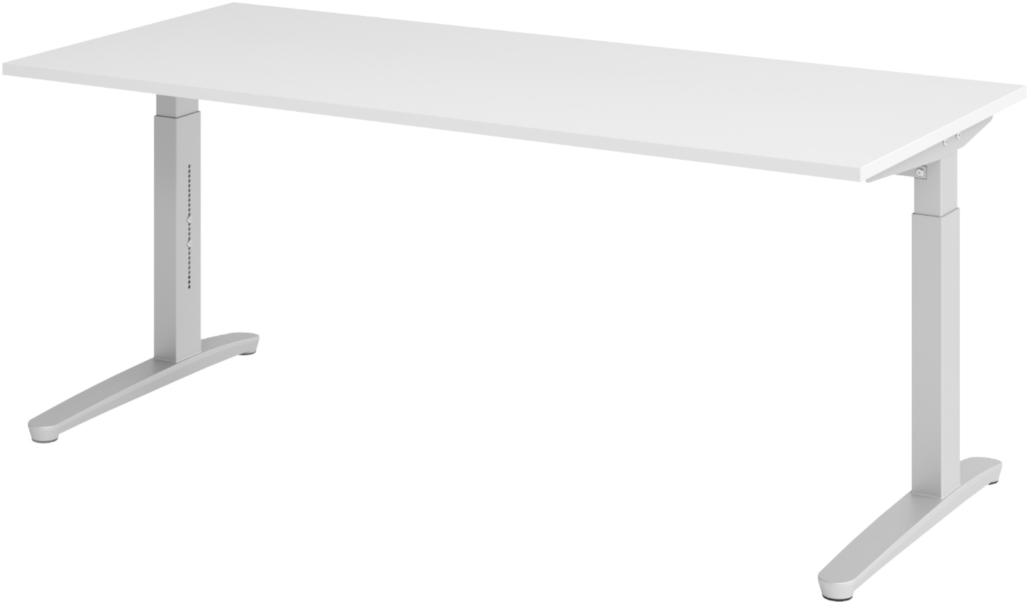 bümö manuell höhenverstellbarer Schreibtisch 180x80 in weiß, Gestell in silber - PC Tisch höhenverstellbar & groß, höhenverstellbarer Tisch Büro, großer Computertisch verstellbar, X19-W-SS Bild 1