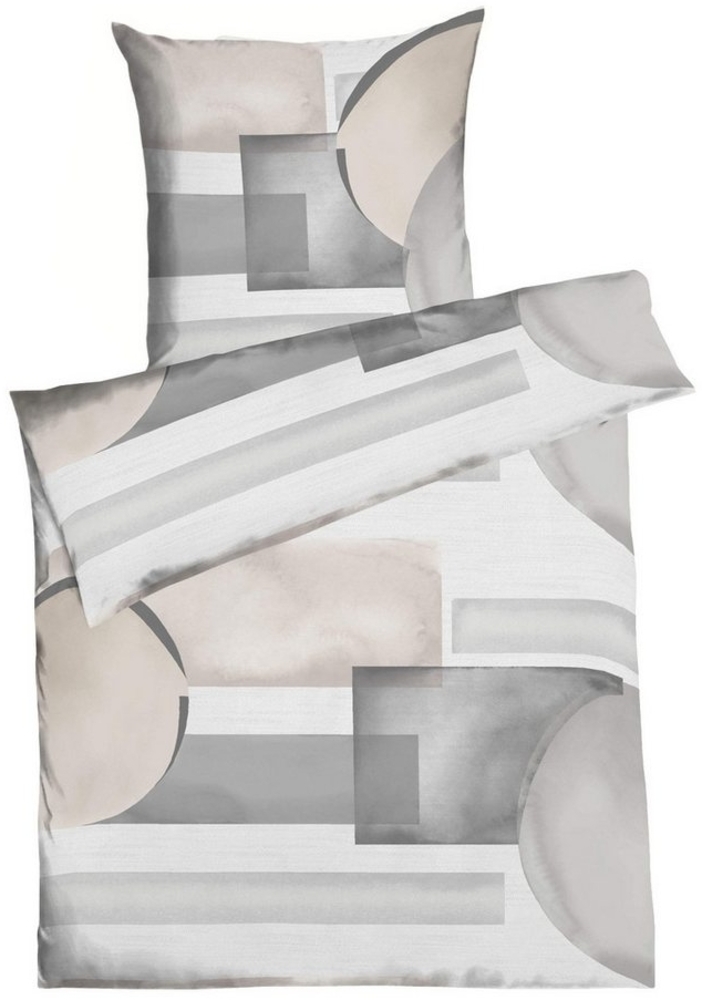 Kaeppel Bettwäsche OSLO, 135 x 200 cm, Beige, Grau, Weiß, Satin, 2 teilig, mit Reißverschluss Bild 1