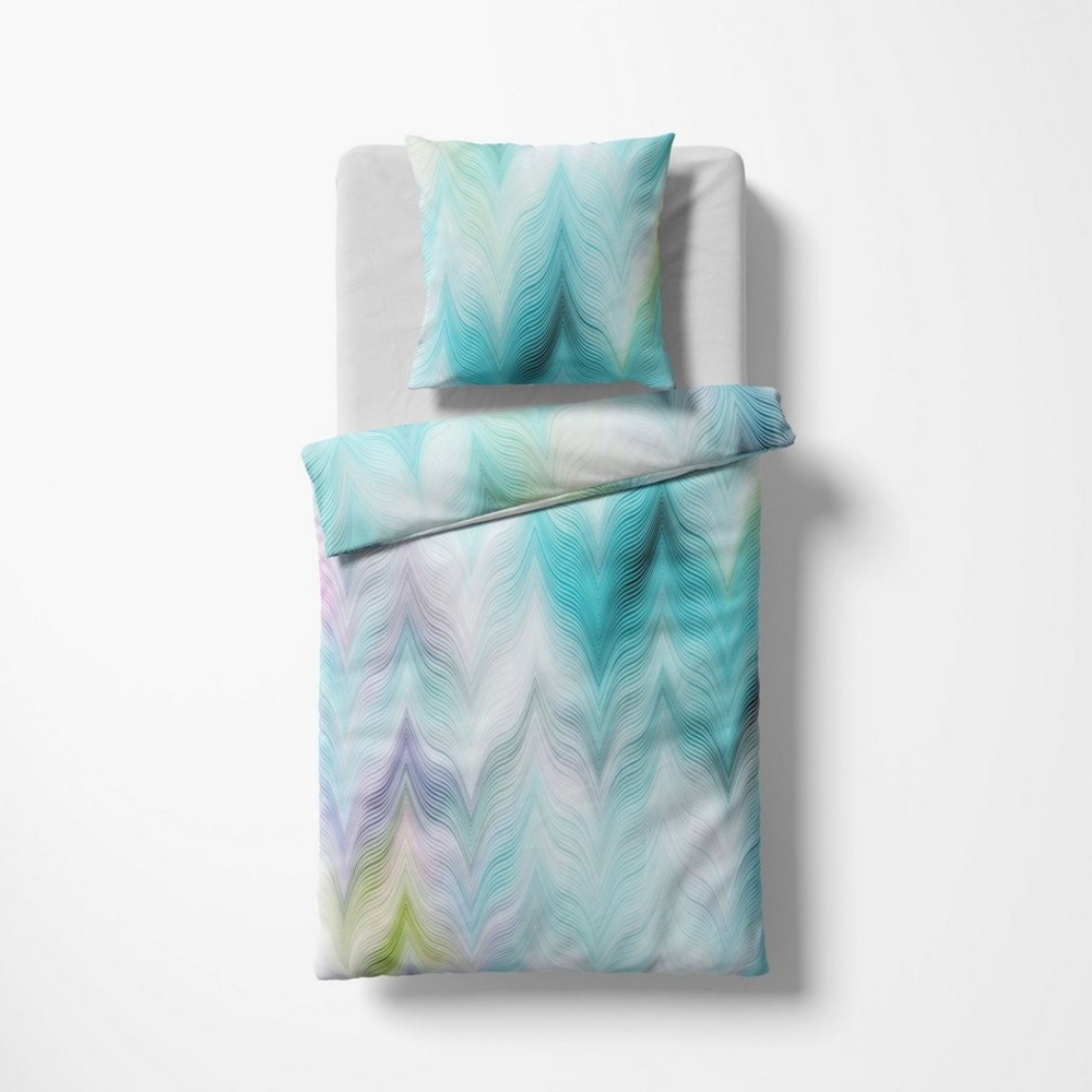 Fleuresse Mako-Satin Bettwäsche 155x220 Wellen Zickzack eisblau 114410-02 Bild 1