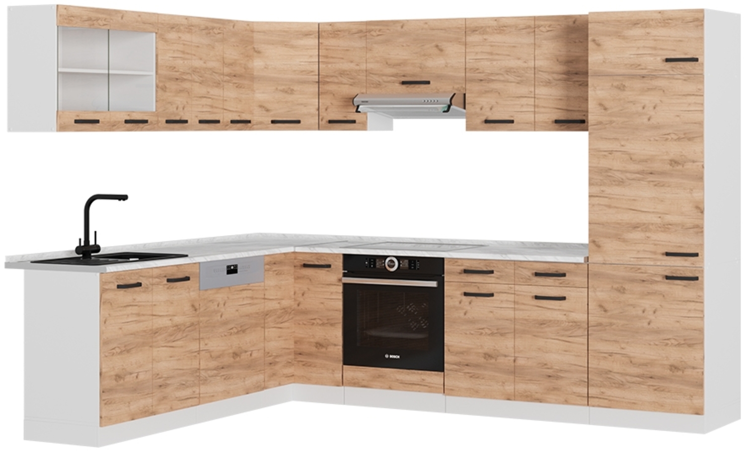 Eckküche R-Line Goldkraft Eiche/Weiß 287 x 60 cm AP Anthrazit Vicco Bild 1