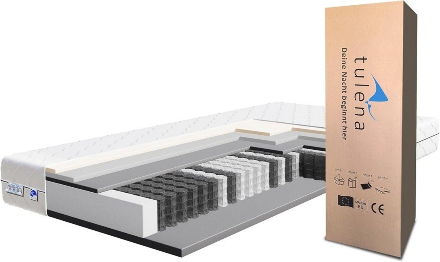 Taschenfederkernmatratze orthopädische 7-Zonen, zwei unterschiedlich feste Liegeseiten, TULENA, (80x190 und andere Größen, Wendematratze 2 in 1), Wendematratze, Punktelastisch und atmungsaktiv Bild 1