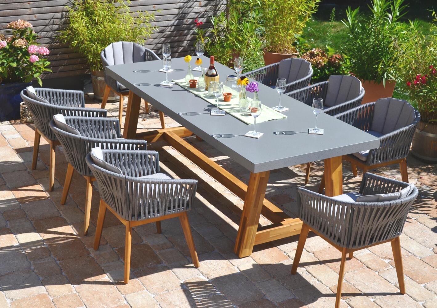 Veltis 220x100 cm Acacia+Polystone XL Tisch + 8 Stühle Salamanca im Seil Design Bild 1