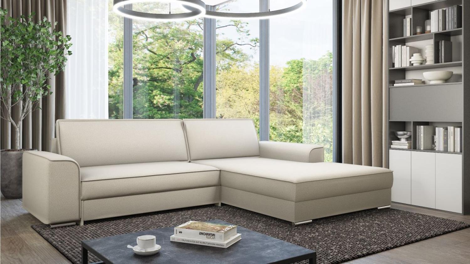 Ecksofa mit Schlaffunktion SANTIAGO Stoff Now or Never Beige Ottomane Rechts Bild 1