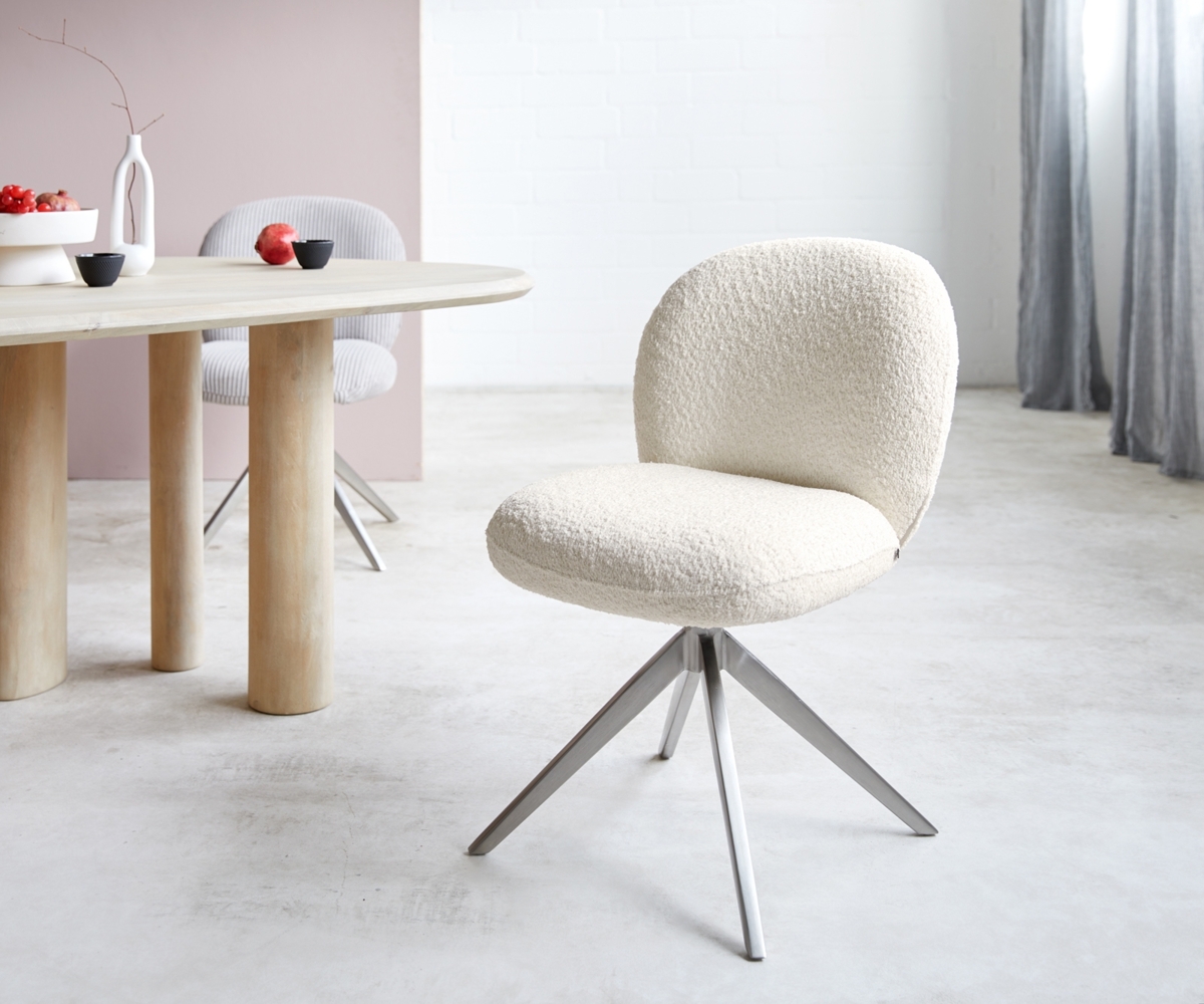 Drehstuhl Nube-Flex Bouclé Weiß Kreuzgestell breit Edelstahl 360° drehbar Taschenfederkern Bild 1