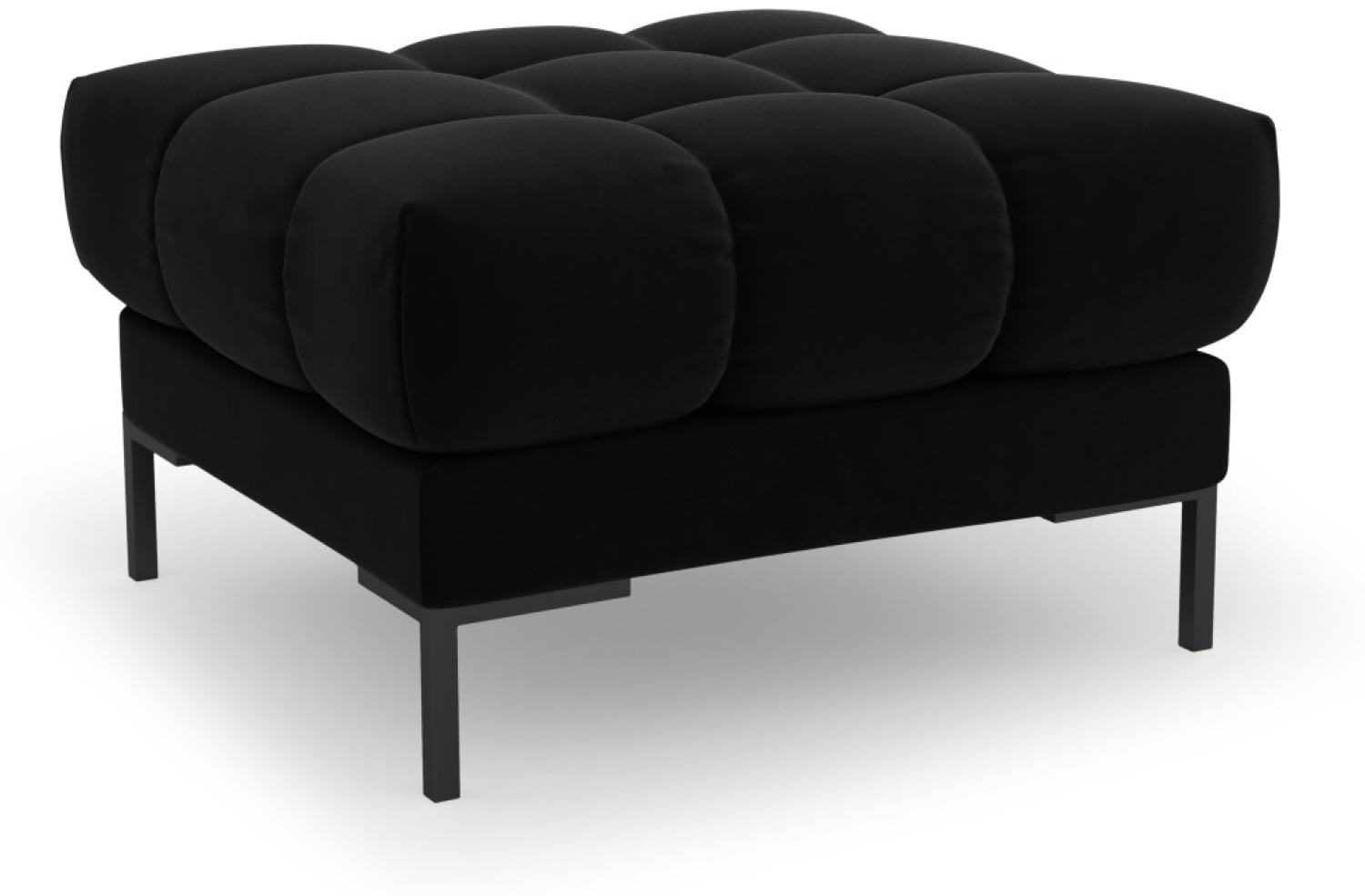 Micadoni Samtstoff Pouf Hocker Mamaia | Bezug Black | Beinfarbe Black Metal Bild 1