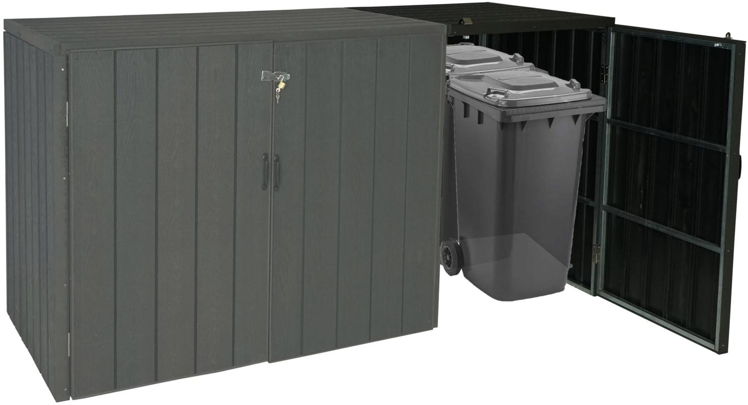 XL 1er-/2er-WPC-Mülltonnenverkleidung Erweiterung HWC-J28, Premium Mülltonnenbox, Metall Holzoptik ~ anthrazit Bild 1