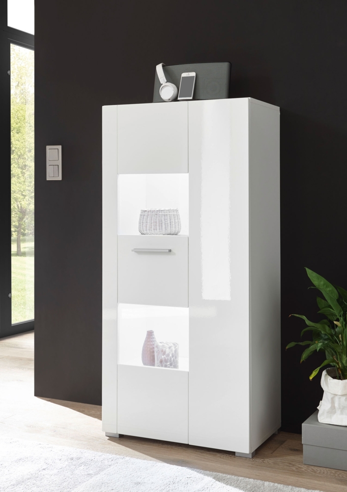 Highboard Vitrine Kommode Corado 58cm weiß Hochglanz Wohnzimmer Modern Bild 1
