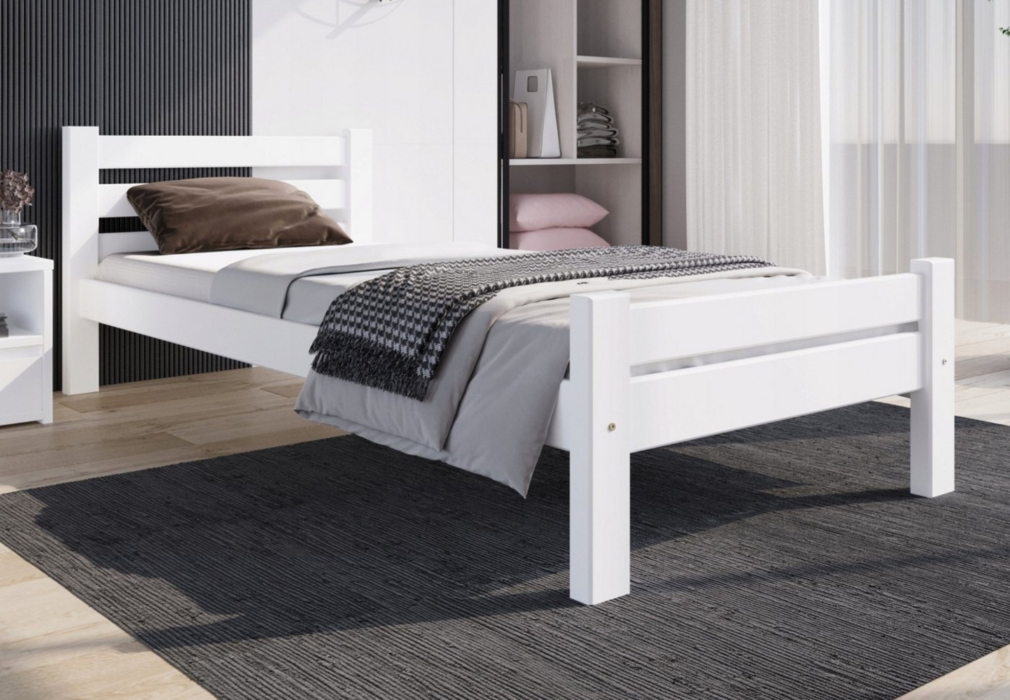 Home Collective Bettgestell Massivholzbett, Einzelbett mit dicken Beinen & sicherem Lack, 210x102x72 cm, Weiß Bild 1
