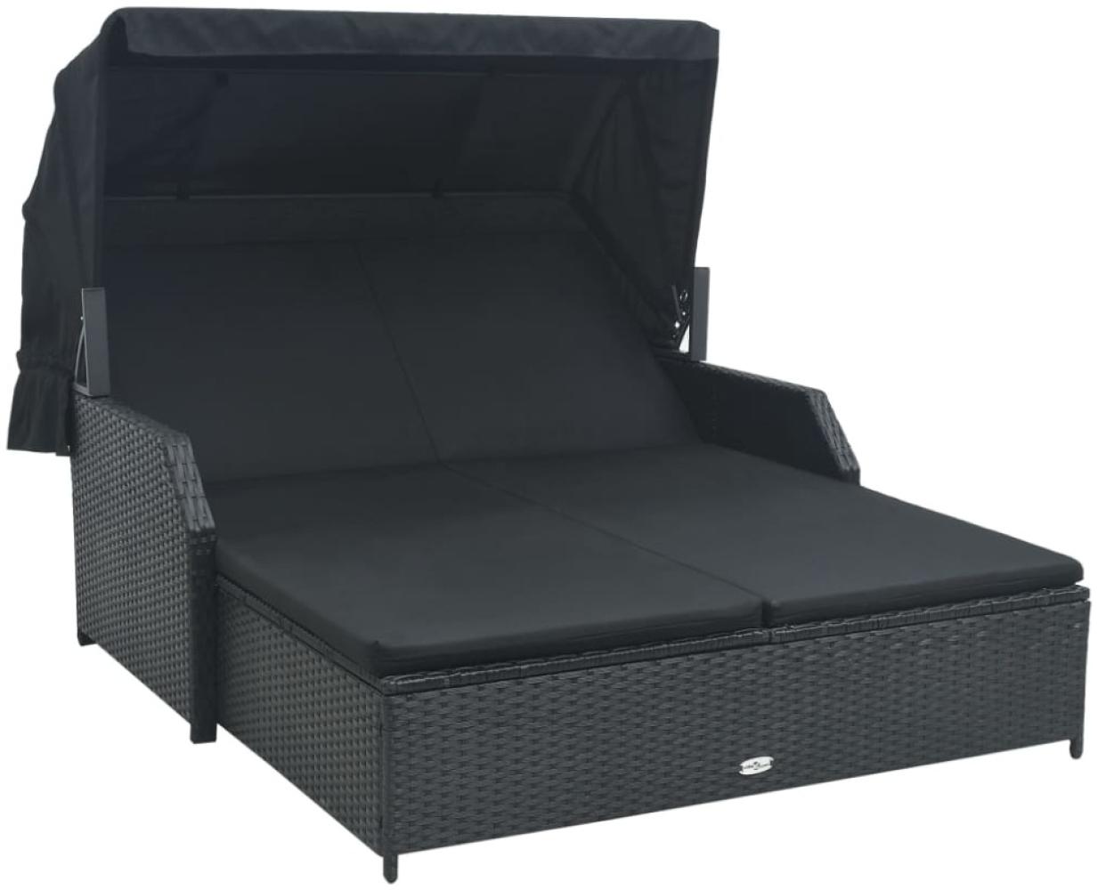 vidaXL 2-Personen-Sonnenliege mit Sonnendach Poly Rattan Schwarz 47443 Bild 1