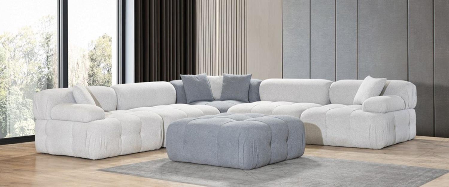 Casa Padrino Luxus Wohnzimmer Ecksofa mit Hocker Hellgrau / Grau 295 x 295 x H. 70 cm - Modulares 6 Teiliges Sofa - Hotel Sofa - Wohnzimmer Möbel - Hotel Möbel - Luxus Möbel Bild 1