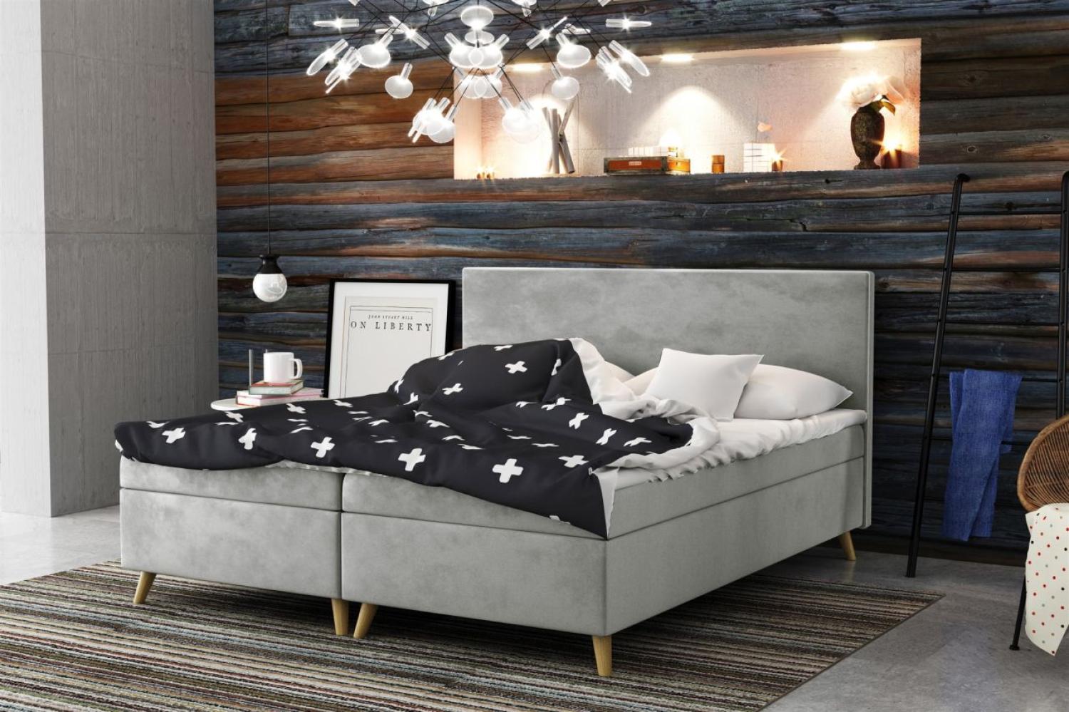 Boxspringbett Schlafzimmerbett Sileno 140x220cm in Stoff Riviera Grau Bild 1