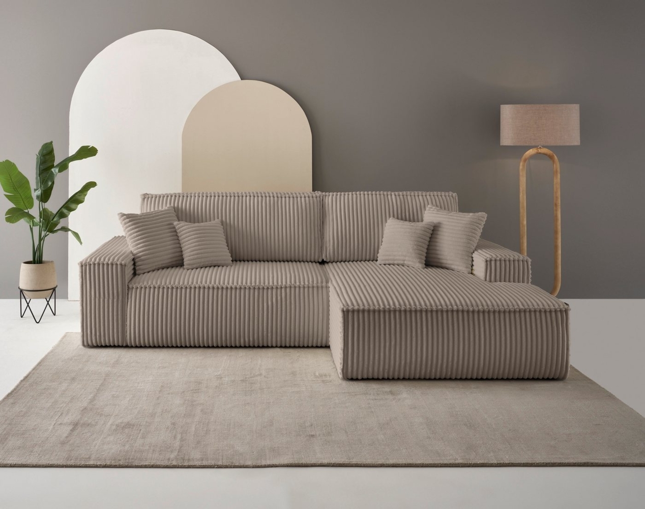 andas Ecksofa Finnley Schlafsofa 267 cm in Bouclé, Struktur fein u. Cord, L-Form, Schlaffunktion m. Bettkasten (136/210 cm), Bouclé, Struktur und Cord Bild 1