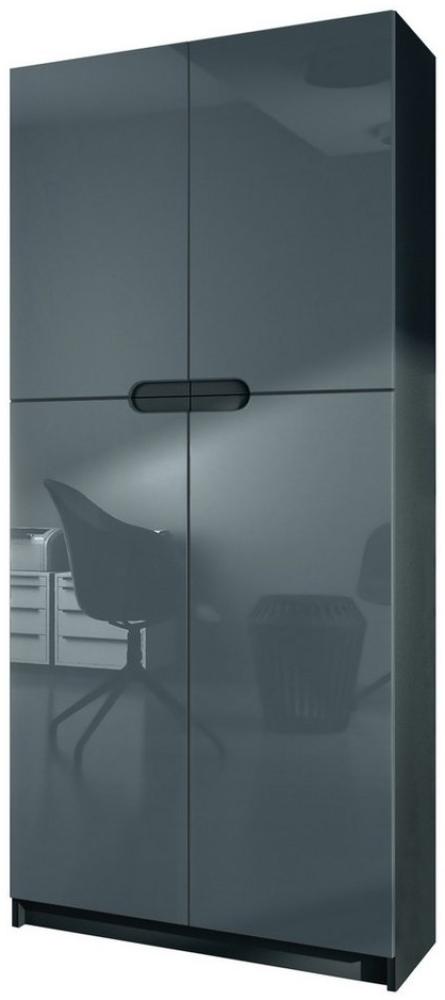 Vladon Büroschrank Logan V1, Aktenschrank mit 5 Fächern und 4 Türen, Schwarz matt/Grau Hochglanz (82 x 185 x 37 cm) Bild 1