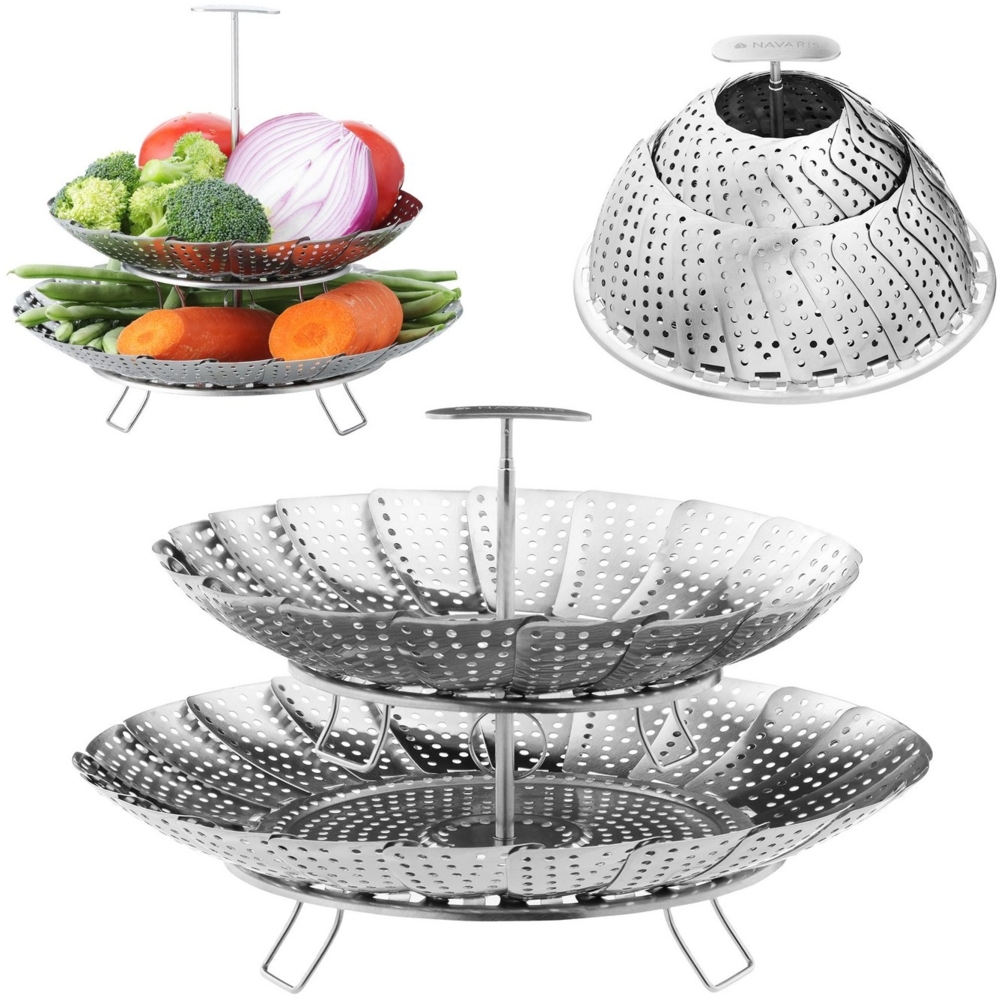 Navaris Topfdeckel Gemüsedämpfer - 2-stufiger Multifunktions Dampfgarer Einsatz, (1-tlg) Bild 1