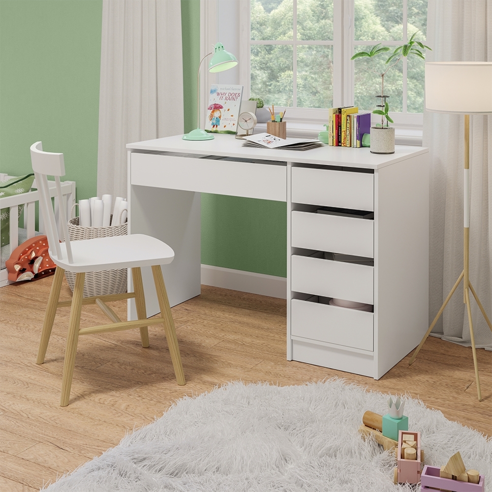 Bellabino 'Nore' Kinderschreibtisch mit 5 Schubladen, beidseitig montierbar, weiß, 75x53x110 cm, Jugendschreibtisch mit Stauraum Bild 1