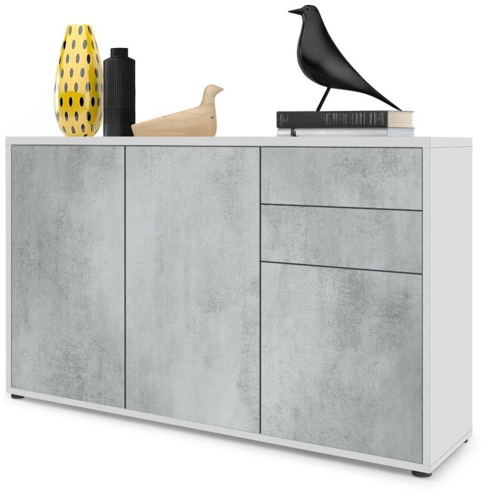 Vladon Sideboard Ben V3, Kommode mit 3 Türen und 2 Schubladen, Weiß matt/Beton Oxid-Optik (117 x 74 x 36 cm) Bild 1