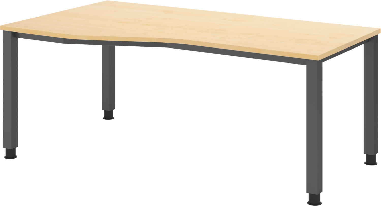 bümö manuell höhenverstellbarer Schreibtisch 180x100 cm in Ahorn, Metall-Gestell: Graphit - PC Tisch höhenverstellbar & belastbar bis 140 kg, Büro- und Computertisch groß, QS-18-3-G Bild 1