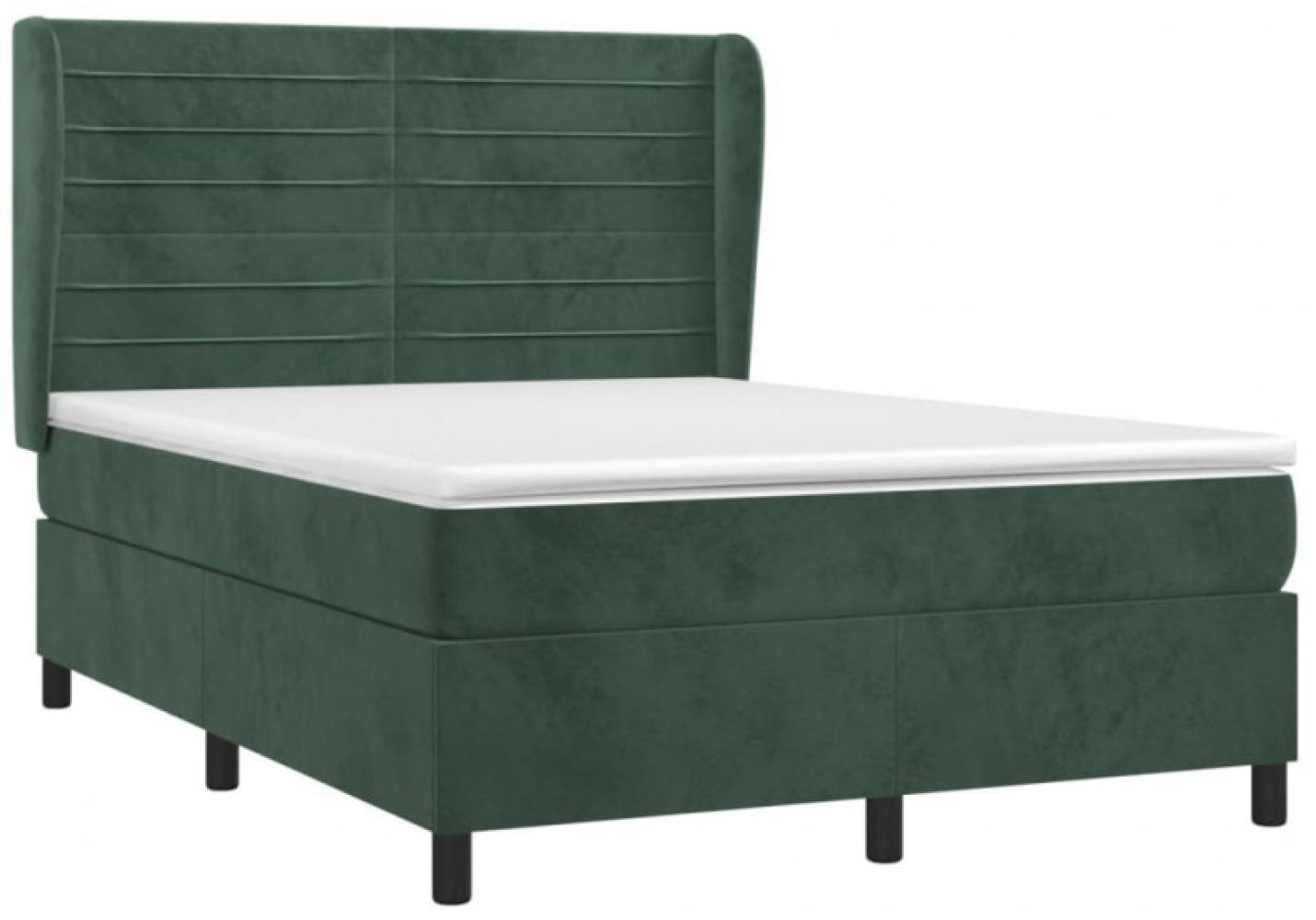 vidaXL Boxspringbett mit Matratze Dunkelgrün 140x190 cm Samt Bild 1