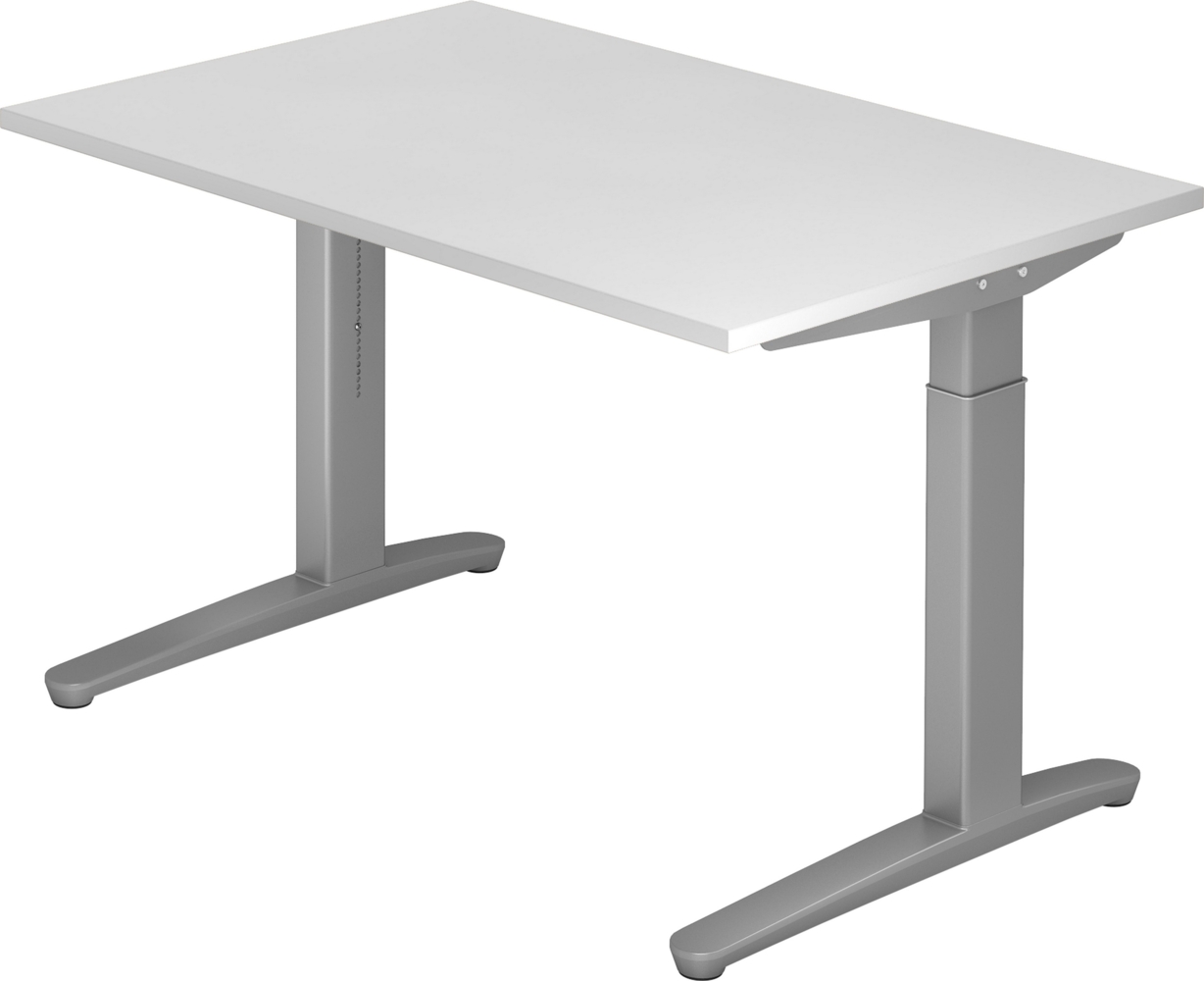 bümö manuell höhenverstellbarer Schreibtisch 120x80 in weiß, Gestell in silber - PC Tisch höhenverstellbar & klein, höhenverstellbarer Tisch Büro, kleiner Computertisch verstellbar, X12-W-SS Bild 1