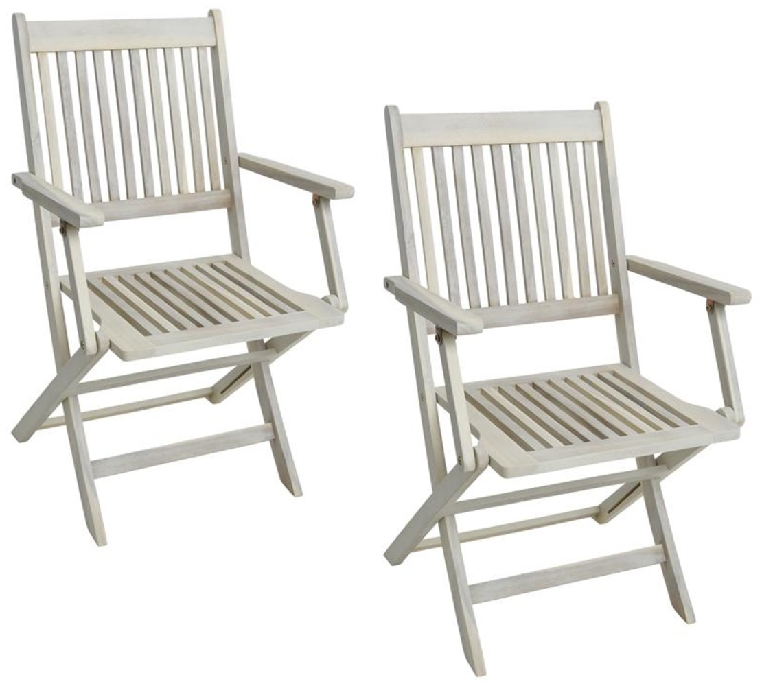Gartenstühle Holzstühle Klappstühle 2er Set Akazie Stuhlset Balkonstühle Weiß Bild 1