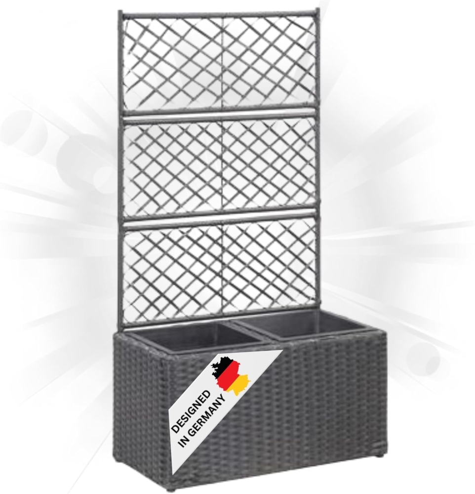 DELUKE® Rankkasten Pflanzgefäß ELOT aus Rattan Schwarz 2 Töpfe 58x30x107cm Hochbeet mit Rankgitter Pflanzkasten Balkon Terrasse Blumenkasten Pflanzkübel mit Rankhilfe Bild 1