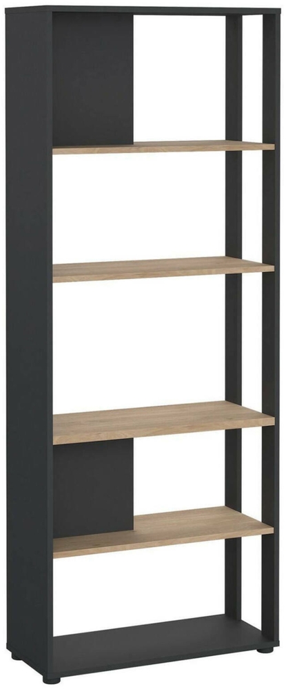 Dmora Bücherregal MuGuiying, Büroregal, Mobiler Buchhalter, Bücherbrett, 80x34 h205 cm, Eiche und Grau Bild 1