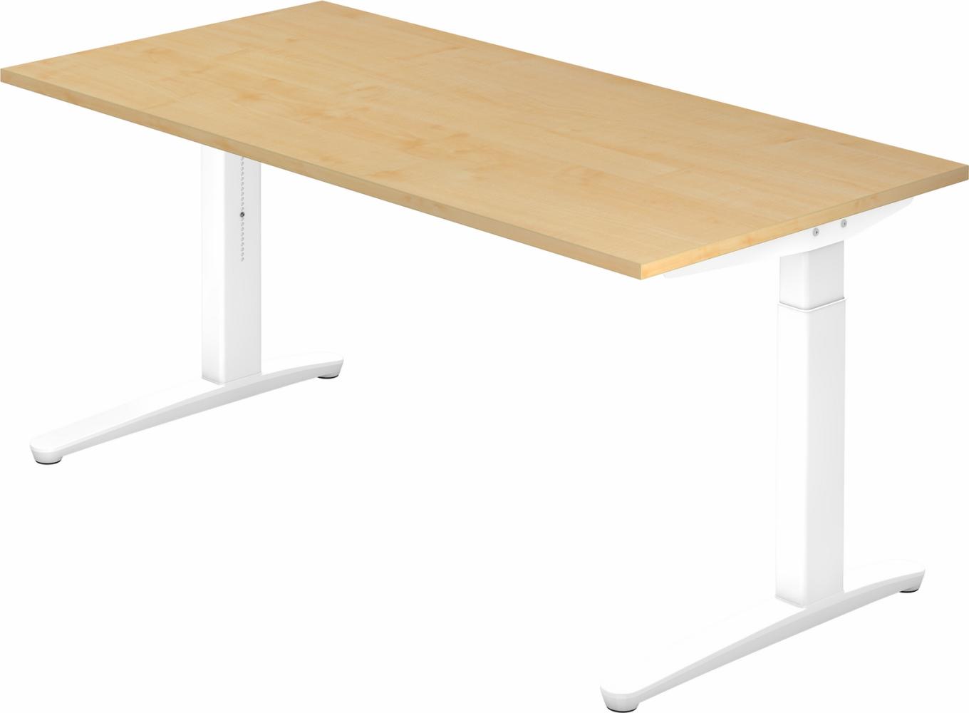 bümö® Design Schreibtisch XB-Serie höhenverstellbar, Tischplatte 160 x 80 cm in Ahorn, Gestell in weiß Bild 1