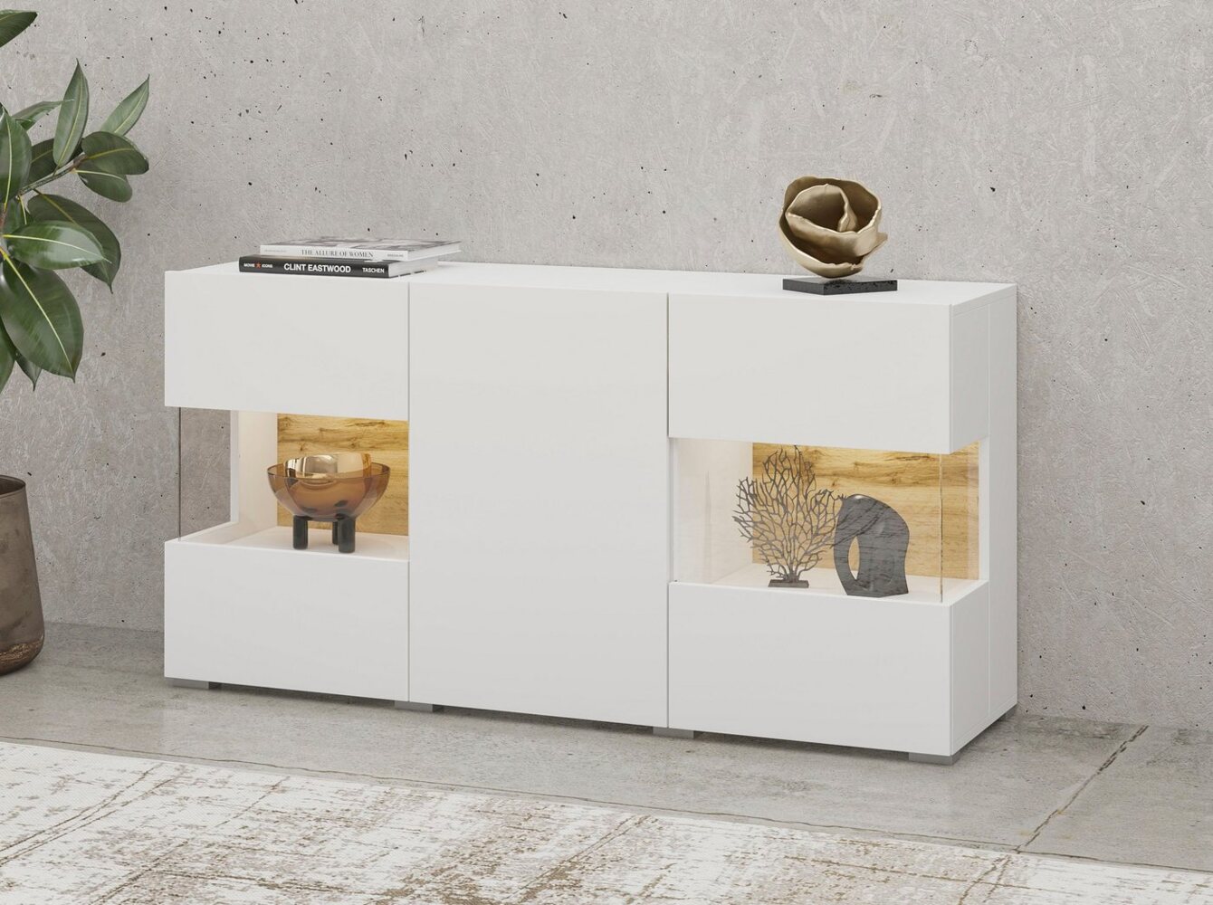 INOSIGN Sideboard Ava, Breite 120 cm, hängend und stehend montierbar, moderne grifflose Kommode, Anrichte, 3Türen, Eckverglasung Bild 1