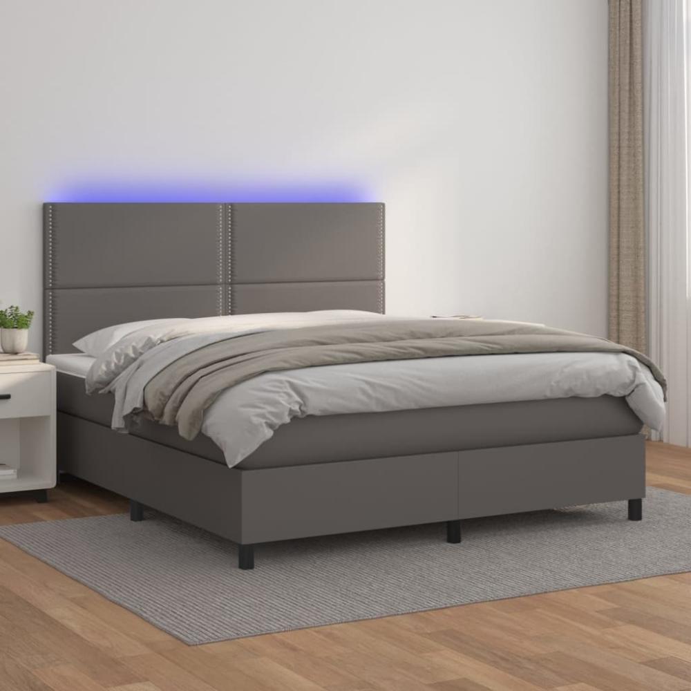 vidaXL Boxspringbett mit Matratze & LED Grau 160x200 cm Kunstleder 3135895 Bild 1