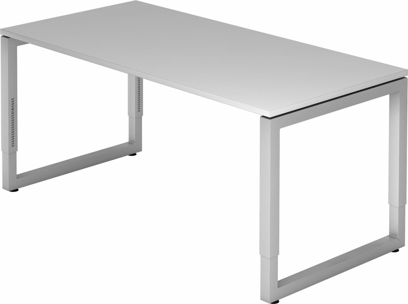 bümö höhenverstellbarer Schreibtisch R-Serie 160x80 cm in grau, Gestell in Silber - PC Tisch für's Büro manuell höhenverstellbar, Computertisch verstellbar, RS-16-5-S Bild 1