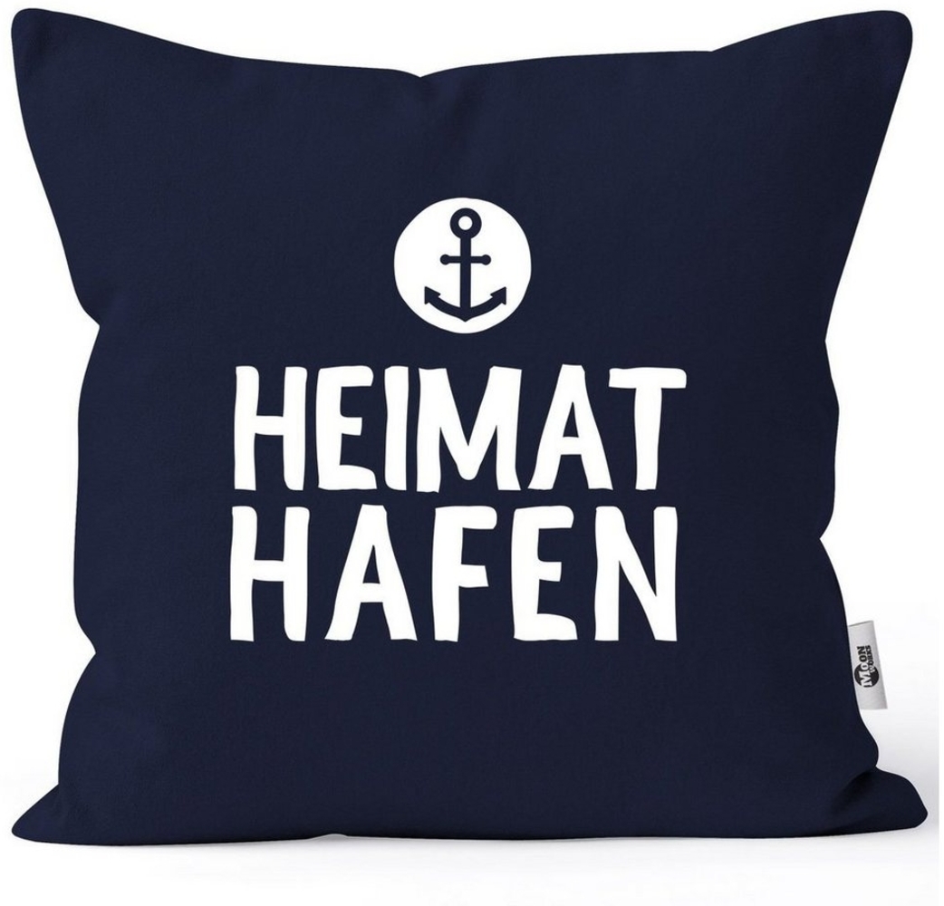 MoonWorks Dekokissen Kissenbezug Aufschrift Heimathafen Anker Geschenk Partner Familie Freunde maritimes Motiv Moonworks® Bild 1