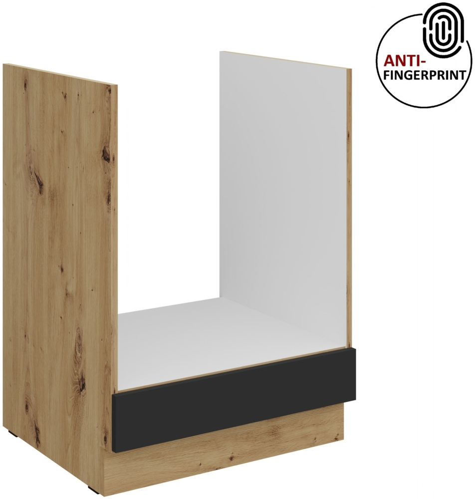 Küchen Herdunterschrank 60 cm Küche ARIA Schwarz ultra matt + Eiche Artisan matt, hochwertige Fronten mit Anti Fingerprint Beschichtung Küchenzeile Küchenblock Bild 1