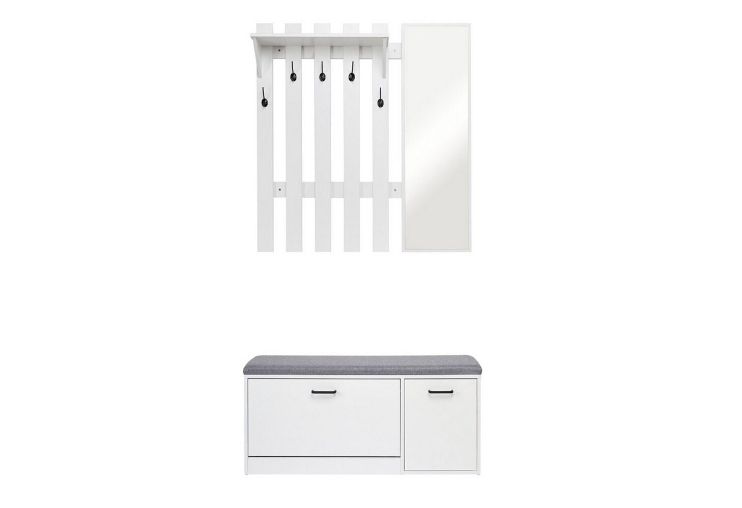 Mondeer Garderoben-Set (2-St), Garderobe mit Schuhbank, Garderobenpaneel mit Spiegel und 5 Haken Bild 1