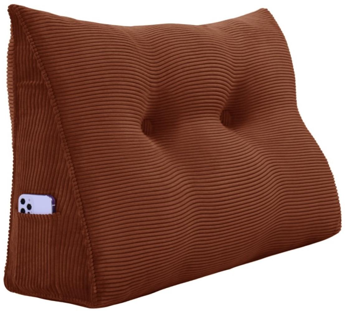 VERCART Großes Keilkissen, Langes Lesekissen, Bettruhe Rückenkissen, Dreieckiges Liegekissen, Dekoratives Kopfteilkissen für Tagesbett oder Tiefes Sofa, Cord Braun, 80cm Bild 1