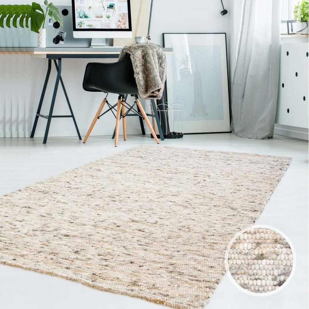 TaraCarpet Wollteppich TaraCarpet Handwebteppich Frankeneck, rund, Höhe: 13 mm, Handgewebter Teppich gewalkt Wohnzimmer Schlafzimmer Esszimmer 130x130 Bild 1