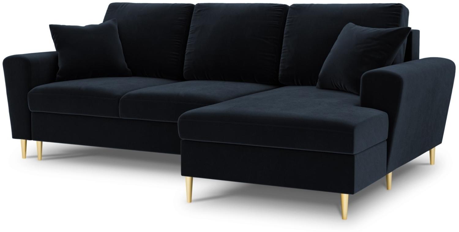 Micadoni 4-Sitzer Samtstoff Ecke rechts Sofa mit Bettfunktion und Box Moghan | Bezug Dark Blue | Beinfarbe Gold Metal Bild 1