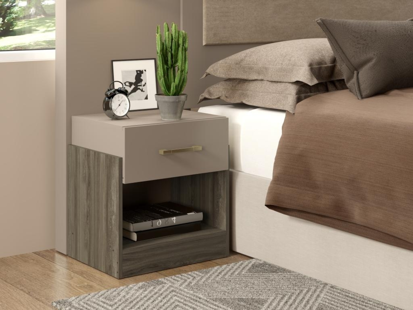 Vente-unique - 2er-Set Nachttische mit 1 Schublade & 1 Ablage - Taupe & Braun - BODIL II Bild 1
