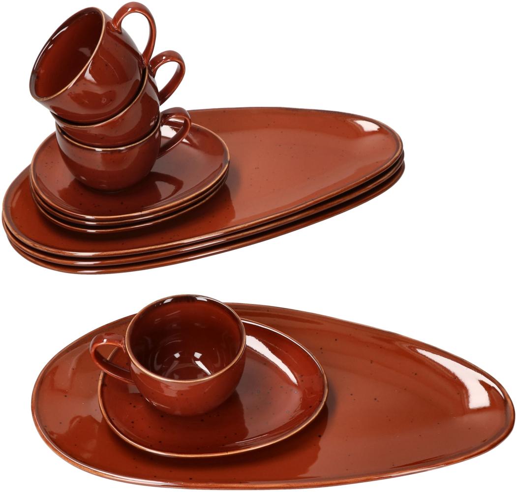 12tlg Kaffeeservice Marron Taste 4 Personen Tasse Untertasse Teller Porzellan Bild 1