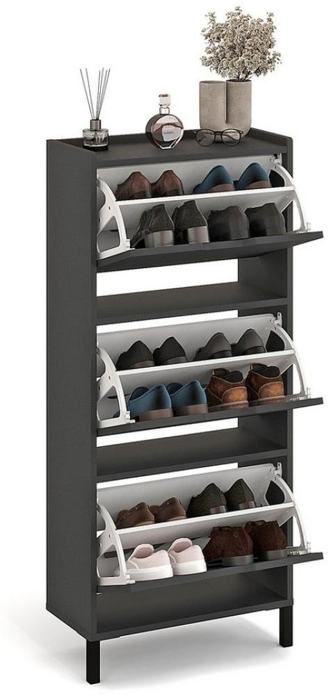 KOMTO Schuhschrank Madrid 3 Schmal Schuhregal Geschlossen mit 3 Klappen Einfache Montage Shoe Cabinet 55 x 25 x 124 cm (BxTxH) Bild 1