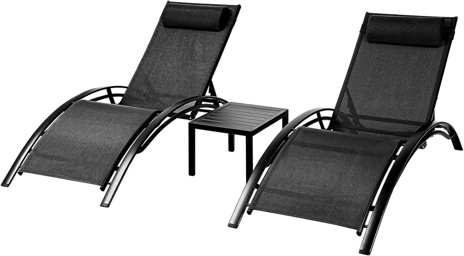 TLGREEN Gartenliege 2er Aluminium Sonnenlieg mit Tisch, 2er Lounge Sonnenliegen Set mit Beistelltisch und Kopfkissen, Wetterfest,5-Fach Verstellbare Rückenlehne, Geeignet für Gärten,Schwimmbäder,Strand,Draussen Bild 1