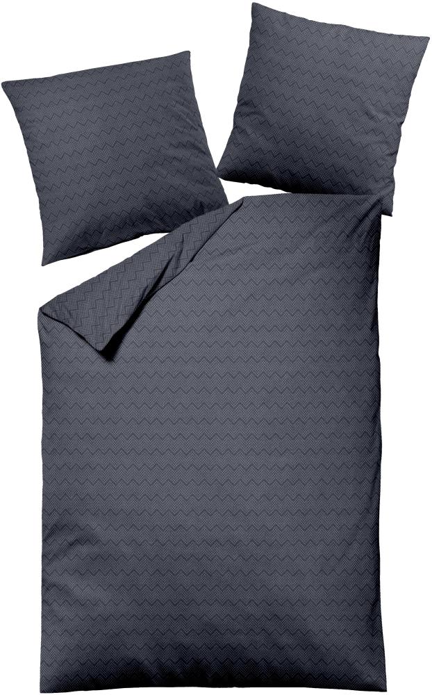 Dormisette Fein Flanell Bettwäsche 155x220 Zickzack blau marine uni 1034-52 Bild 1