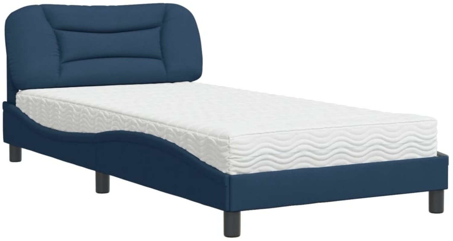 vidaXL Bett mit Matratze "Hvar" Blau 100x200 cm Stoff 3208519 Bild 1
