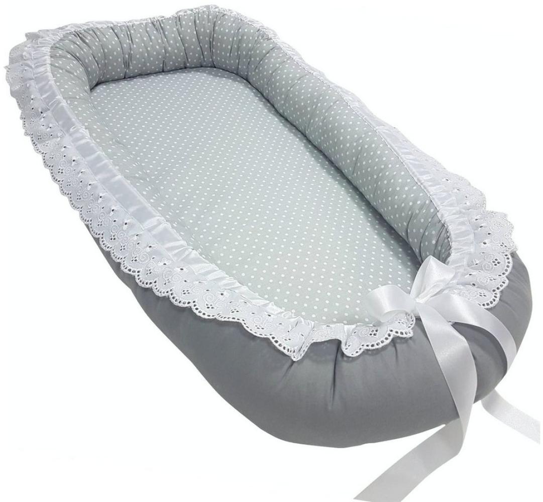 Babymajawelt Kuschelnest Babynest Romantic mit Matratze, Spitze Satin, Mitwachsend, Made In EU, für den Schlaf zwischendruch, Bettverkleinerung Bild 1