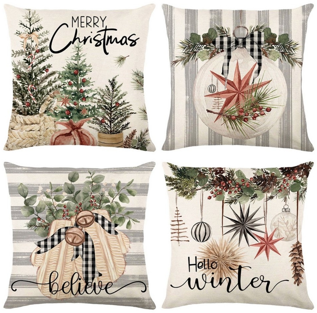 Qelus Kissenbezüge Weihnachten Kissenbezug 4er Set Kissenbezüge 45x45cm Dekokissen Deko, für Sofa Couch Bild 1