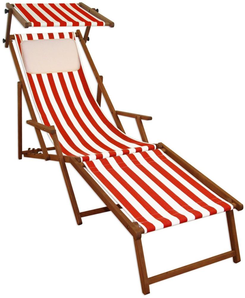 Liegestuhl rot-weiß Sonnenliege Strandstuhl Deckchair Fußablage Kissen Sonnendach 10-314FSKH Bild 1