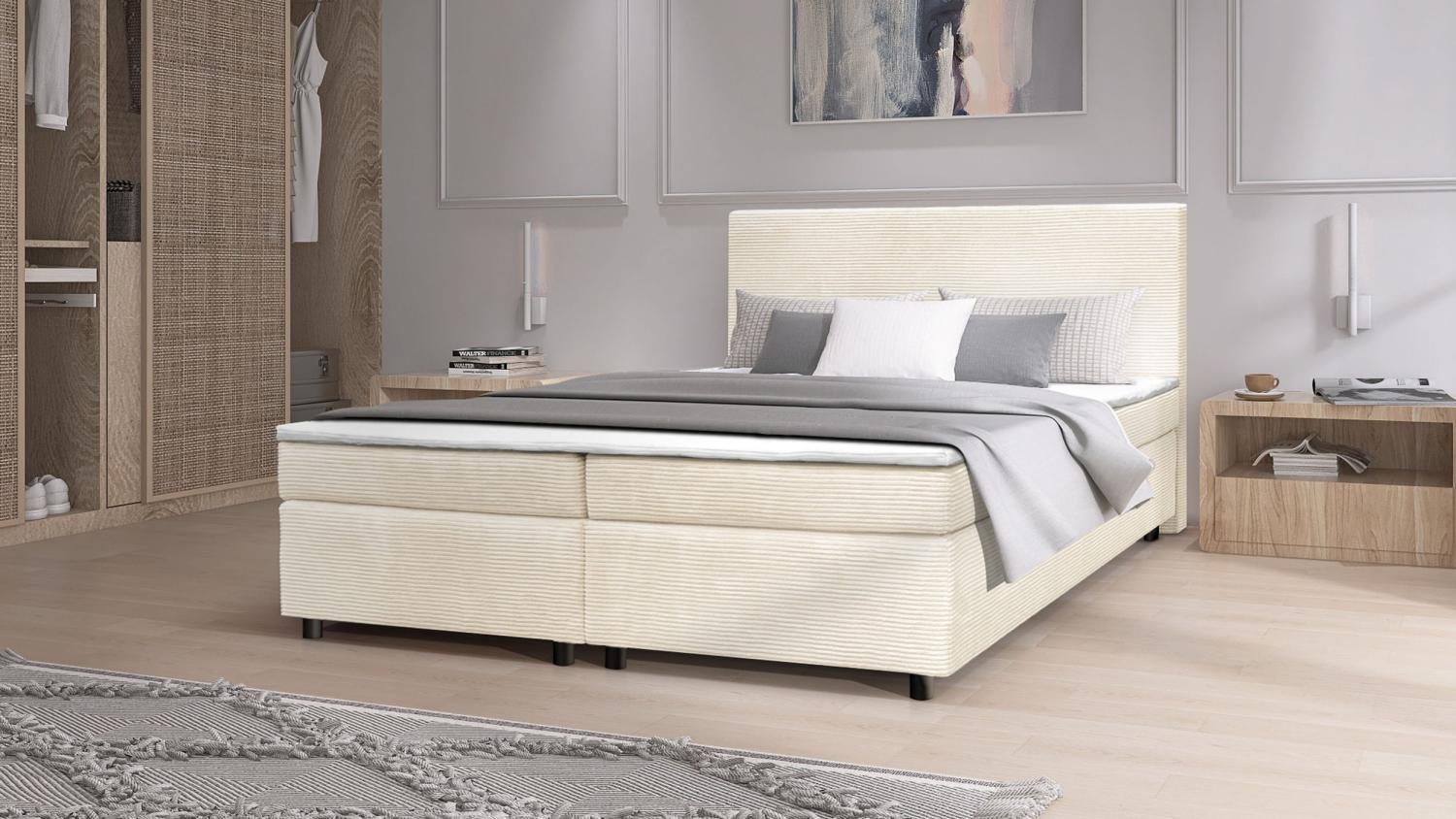 Boxspringbett Paxos Cordstoff Beige 180x200 Hotelbett Bonellfederkern Bett Bild 1